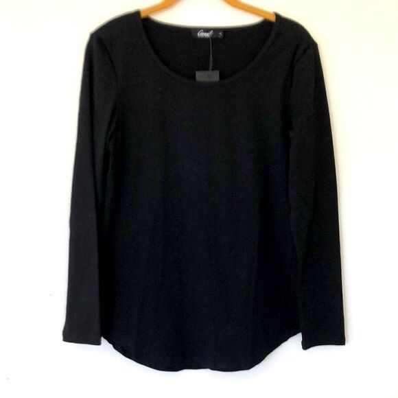 Goth Long Sleeve  Black Top with Smile Hem Size L - Picture 1 of 2
